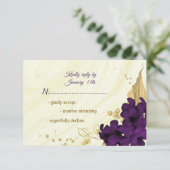 royal paars gold floral marmer RSVP kaartje (Staand voorkant)