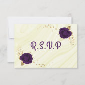 royal paars gold floral marmer RSVP kaartje (Achterkant)