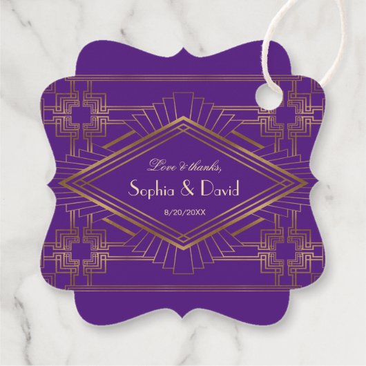Royal Paars Gold Great Gatsby Wedding Bedankjes Labels (Achterkant)