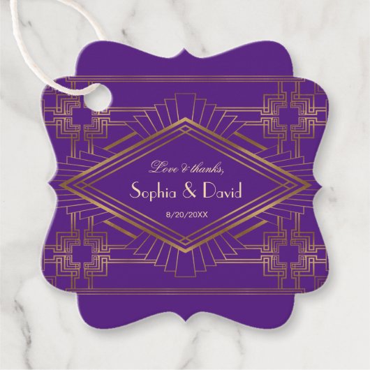 Royal Paars Gold Great Gatsby Wedding Bedankjes Labels (Voorkant)