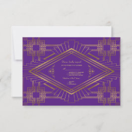 Royal Paars Gold Great Gatsby Wedding RSVP Kaartje