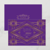 Royal Paars Gold Great Gatsby Wedding RSVP Kaartje (Voorkant / Achterkant)