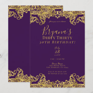 Royal Paars & Gold Lace Dirty 30 30th Birthday Kaart