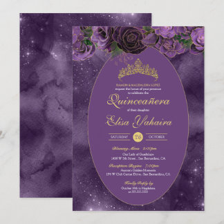 Royal Paars Gold Luxury Butterfly Quinceanera Kaart