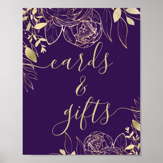 Royal Paars & Gold Modern Floral Cards & Gifts Poster (Voorkant)