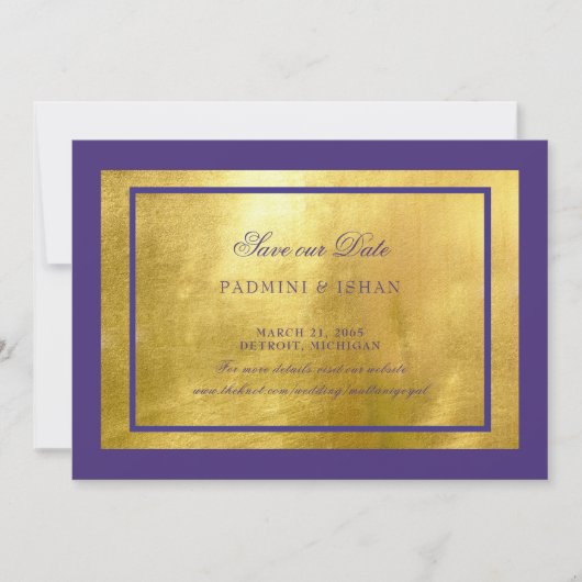 Royal Paars & Gold Wedding Save the Date (Voorkant)
