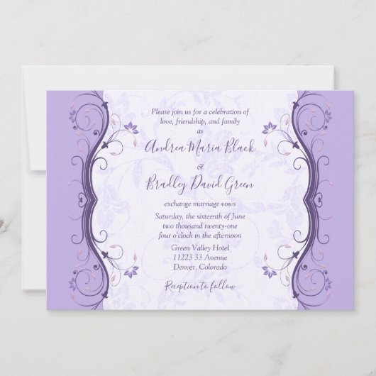 Royal Paars & Lavender Floral Wedding Invitation Kaart (Voorkant)