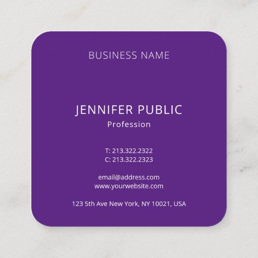 Royal Paars Modern Elegant Monogram Sjabloon Vierkante Visitekaartje (Achterkant)