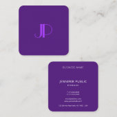 Royal Paars Modern Elegant Monogram Sjabloon Vierkante Visitekaartje (Voorkant / Achterkant)