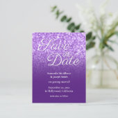 Royal Paars Ombre Bokeh Glitter Save the Date Briefkaart (Staand voorkant)