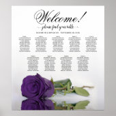Royal Paars Roos 9 Table Wedding Seating Chart Poster (Voorkant)