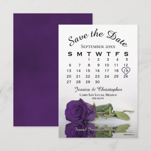 Royal Paars Roos Elegant Wedding Calendar Save The Date (Voorkant / Achterkant)