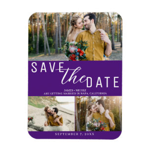 Royal Paars Save the Date Huwelijk 3 Foto's Magneet