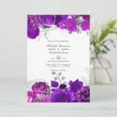 Royal Paars & Silver Floral Wedding QR Code Rsvp Kaart (Staand voorkant)