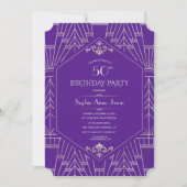 Royal Paars Silver Great Gatsby Birthday Party Kaart (Voorkant)