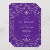 Royal Paars Silver Great Gatsby Birthday Party Kaart (Voorkant / Achterkant)