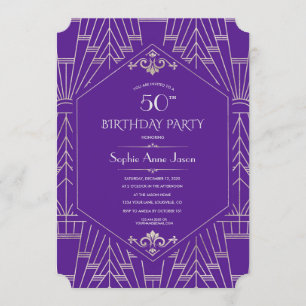 Royal Paars Silver Great Gatsby Birthday Party Kaart