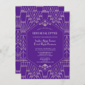 Royal Paars Silver Great Gatsby Rehearsal Dinner Kaart (Voorkant / Achterkant)