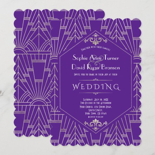 Royal Paars Silver Great Gatsby Wedding 1920 Kaart (Voorkant / Achterkant)