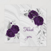 royal paars Silver Grey floral Bedankkaart (Voorkant / Achterkant)