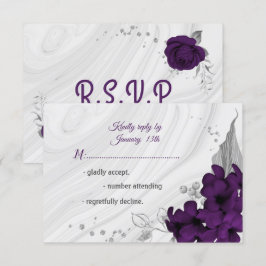 royal paars Silver Grey floral RSVP Kaartje