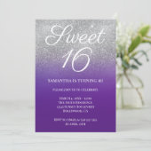 Royal Paars Silver Ombre Glitter Sweet 16 Kaart (Staand voorkant)