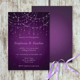 Royal Paars Swirl & String Lights Wedding Kaart