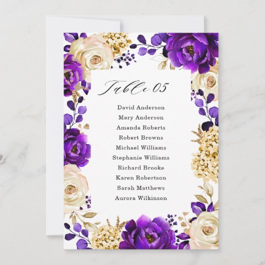 Royal Paars Violet Gold Botanical Seating Chart I Kaart (Voorkant)