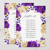 Royal Paars Violet Gold Botanical Seating Chart I Kaart (Voorkant / Achterkant)