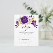 Royal Paars Violet Gold Botanical Weddenschap RSVP Briefkaart (Staand voorkant)