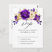 Royal Paars Violet Gold Botanical Weddenschap RSVP Briefkaart (Voorkant / Achterkant)