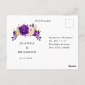 Royal Paars Violet Gold Botanical Weddenschap RSVP Briefkaart (Achterkant)