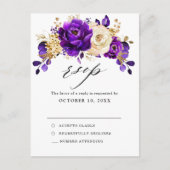 Royal Paars Violet Gold Botanical Weddenschap RSVP Briefkaart (Voorkant)