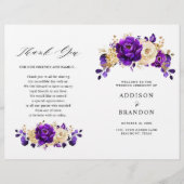Royal Paars Violet Gold Botanical Wedding Programm (Voorkant)