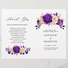 Royal Paars Violet Gold Botanical Wedding Programm