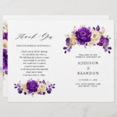Royal Paars Violet Gold Botanical Wedding Programm (Voorkant / Achterkant)