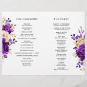 Royal Paars Violet Gold Botanical Wedding Programm (Achterkant)