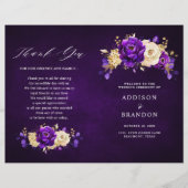 Royal Paars Violet Gold Botanical Wedding Programm (Voorkant)