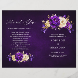 Royal Paars Violet Gold Botanical Wedding Programm