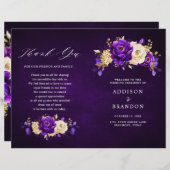 Royal Paars Violet Gold Botanical Wedding Programm (Voorkant / Achterkant)
