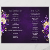 Royal Paars Violet Gold Botanical Wedding Programm (Achterkant)