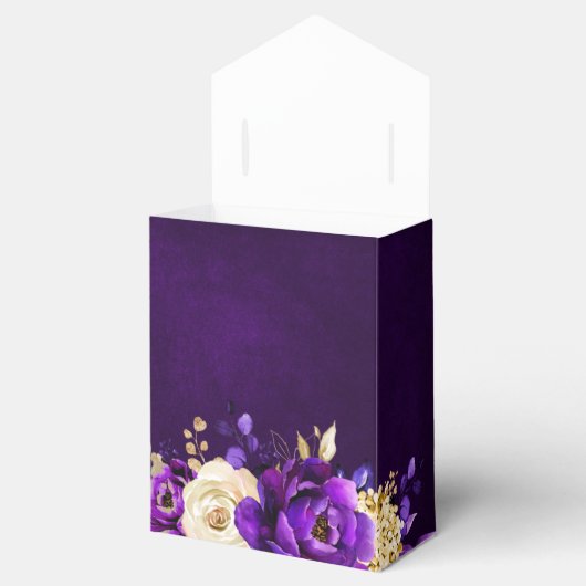 Royal Paars Violet Gold Floral Botanical Wedding Bedankdoosjes (Geopend)