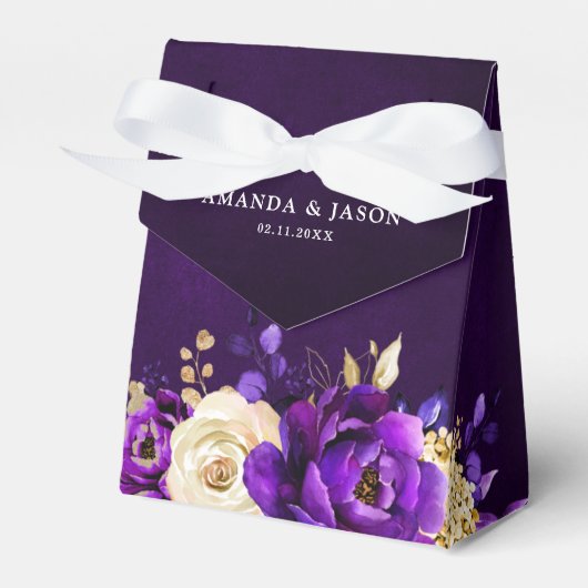 Royal Paars Violet Gold Floral Botanical Wedding Bedankdoosjes (Voorkant Zijde)