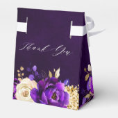 Royal Paars Violet Gold Floral Botanical Wedding Bedankdoosjes (Achterkant)