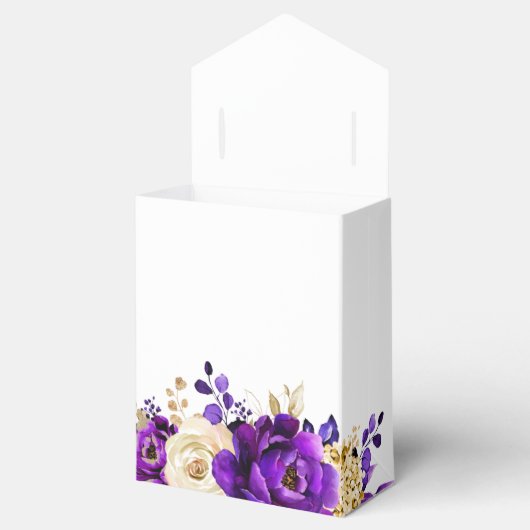 Royal Paars Violet Gold Floral Botanical Wedding Bedankdoosjes (Geopend)