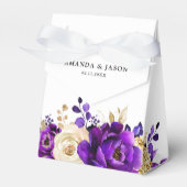 Royal Paars Violet Gold Floral Botanical Wedding Bedankdoosjes (Voorkant Zijde)