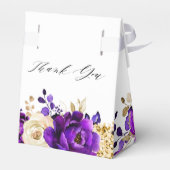 Royal Paars Violet Gold Floral Botanical Wedding Bedankdoosjes (Achterkant)