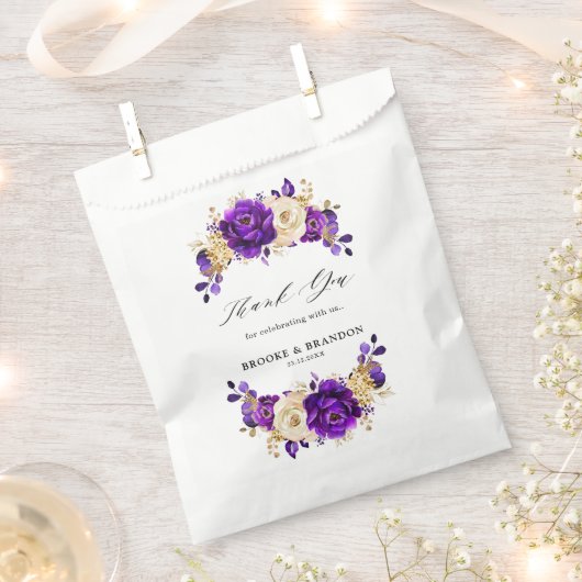 Royal Paars Violet Gold Floral Botanical Wedding Bedankzakje (Geknipt)