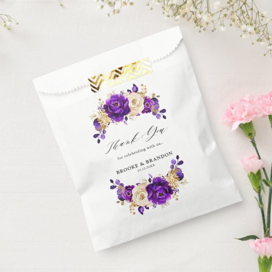Royal Paars Violet Gold Floral Botanical Wedding Bedankzakje (Gezegeld)