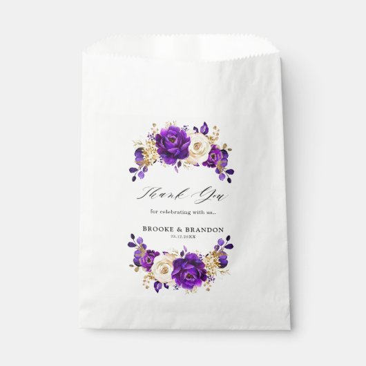 Royal Paars Violet Gold Floral Botanical Wedding Bedankzakje (Voorkant)